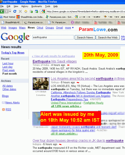 Earthquake news on Google News
